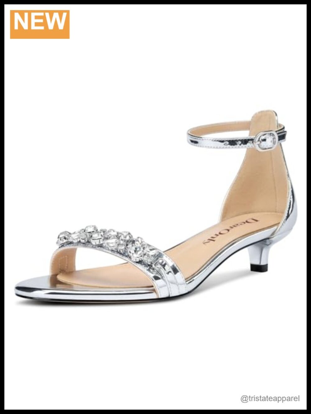 Womens Kitten Heel Peep Toe Ankle Strap Sandals Rhinestone Crystal Buckle